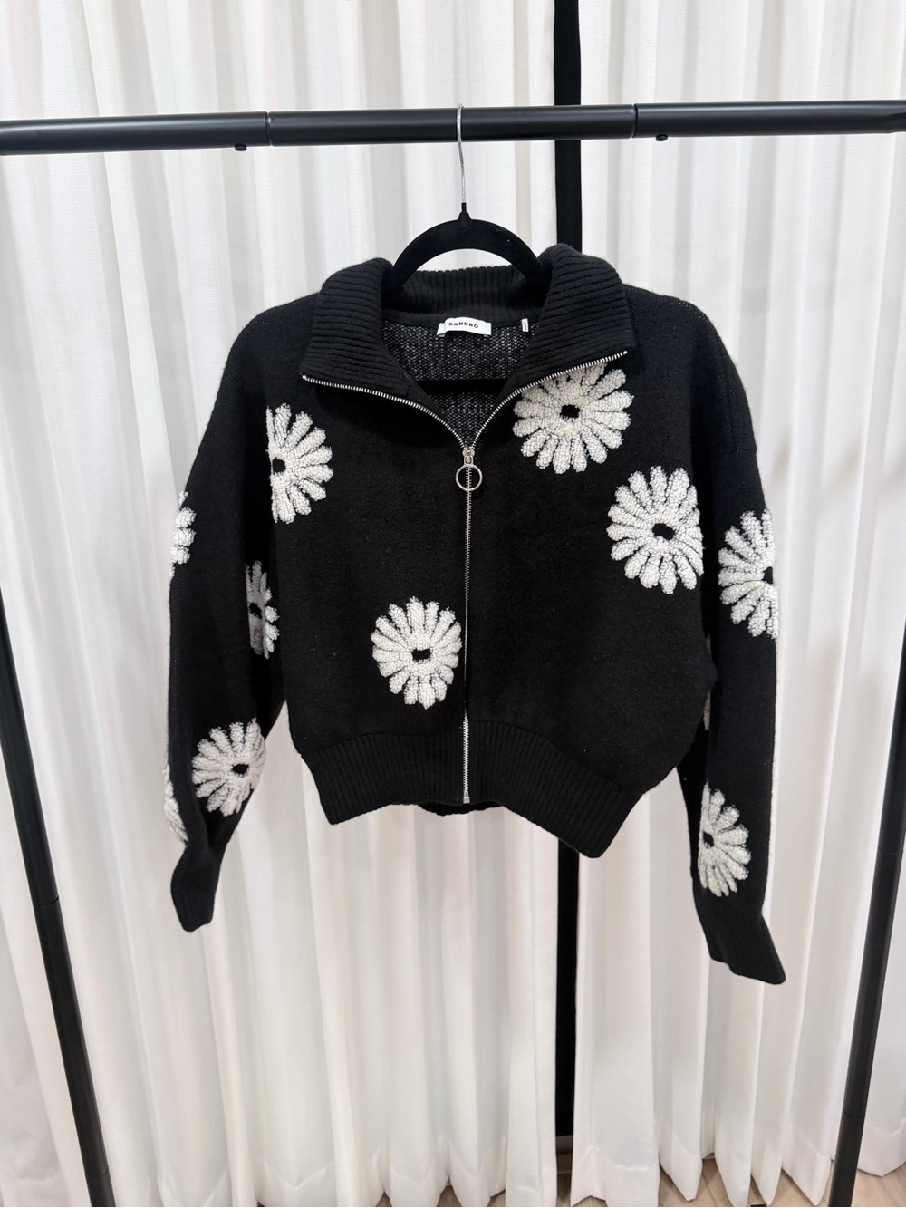 Sandro Floral Trucker Style Sweater - Picture 3 of 7